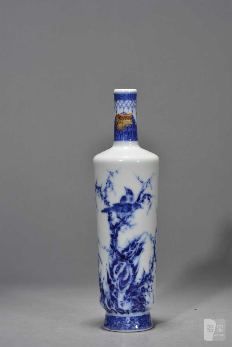 民国 王步风格青花花鸟棒槌瓶 - 图2